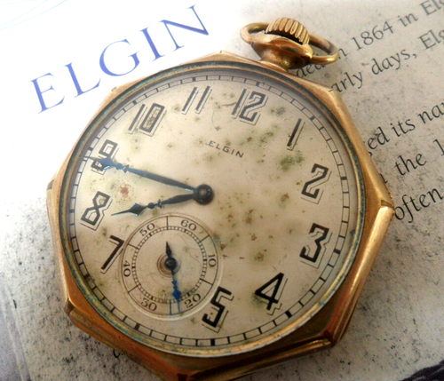 8 Side Antique 1923 Elgin 12 Size 15J Grade 315 20Y G/F Open Face Pocket Watch