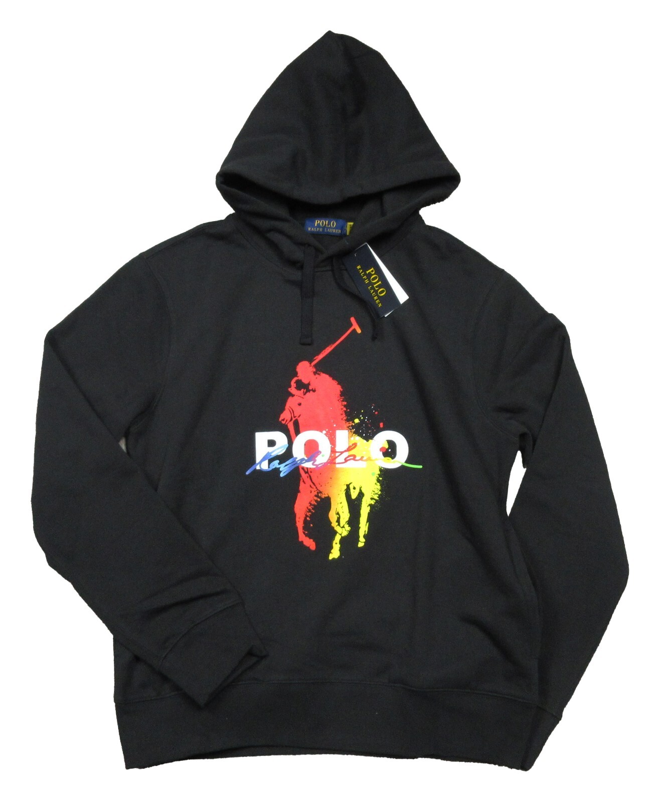 Polo Ralph Lauren uomo nera tie dye pony player logo pile pullover felpa con cappuccio XXL