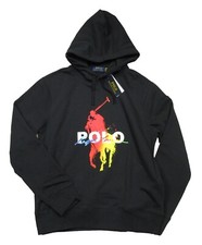 Polo Ralph Lauren Men's Black Tie-Dye Pony Player Logo Fleece Pullover Hoodie