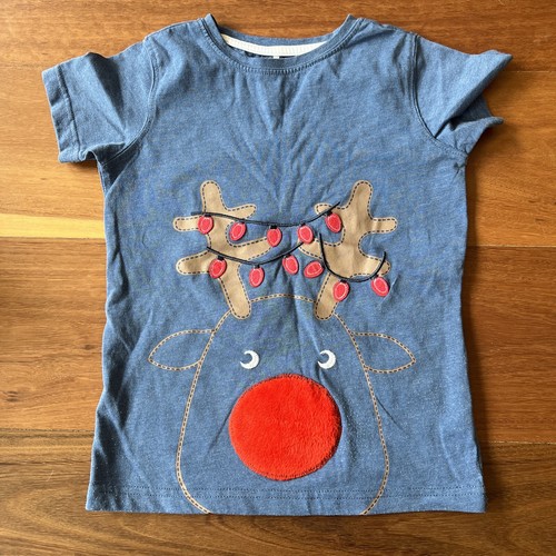Unisex Kids Christmas Reindeer Top T-shirt - Size 5 Blue