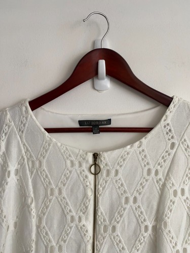 Liz Jordan Dress Womens Plus Sz 18 White Full Zip Sleeveless Round Neck Lined - Picture 2 of 12