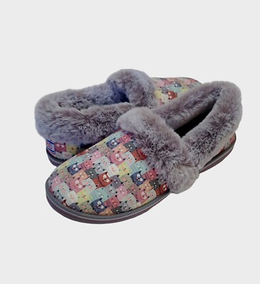 Women's BOBS  Skechers Too Cozy Pooch Parade Slipper Gray Multi Size 8.5 NWOB 