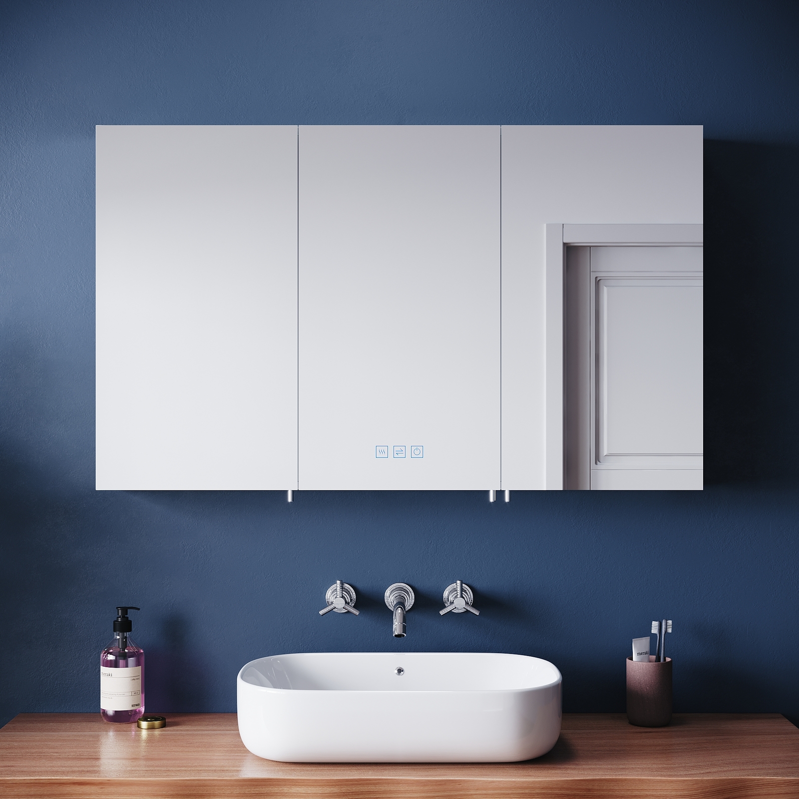 Bathroom Mirror Cabinet with LED Lights Shaver Socket Demister 3 Colors ...