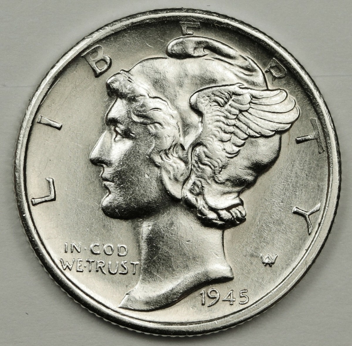 1945-s Mercury Dime.100% Fully Separated Horizontal Bands