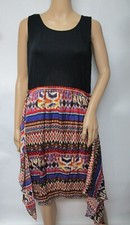 Sharagano Women's Printed Stain/Knit Tank Dress Wrap Scarf Hem Midi Dress Size 8