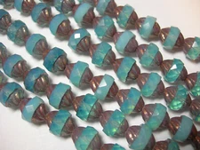 14 11x10mm Czech Glass Faceted Aqua Opal Bronze Turbine Beads