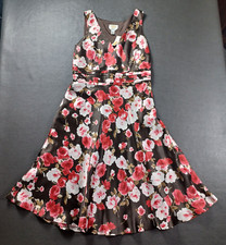 Talbots Dress Womens 12 Rose Floral V Neck Pure Silk Tea Vintage New