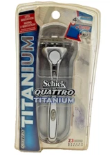 SCHICK QUATTRO TITANIUM - 1 RAZOR, 3 CARTRIDGES W/ 4 BLADES.
