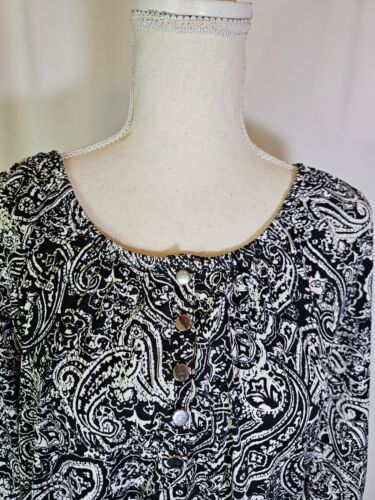 Notations Damen Tunika Oberteil, Gr. XL Paise Rundhals Kurzarm schwarz weiß - Bild 2 von 7