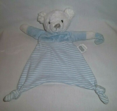 MUDPIE Plush BEAR BLANKET Blue White Baby Pacifier Holder