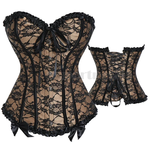 Retro Steampunk Gothic Corset Burlesque Lace Up Basque Top Bustier Waist Cincher - Picture 7 of 27
