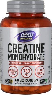 NOW FOODS, CREATINE MONOHYDRATE 750mg Muskel Energy 120 Veg. Kapseln SUPER PREIS