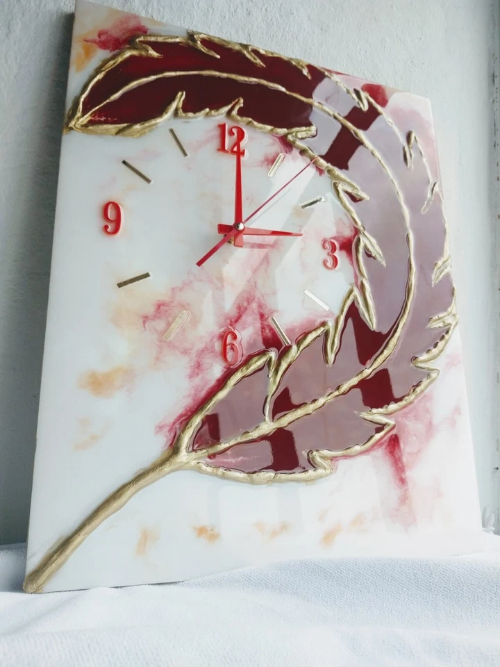 Epoxy resin picture and wall clock white, red, pink - Image 4 of 4