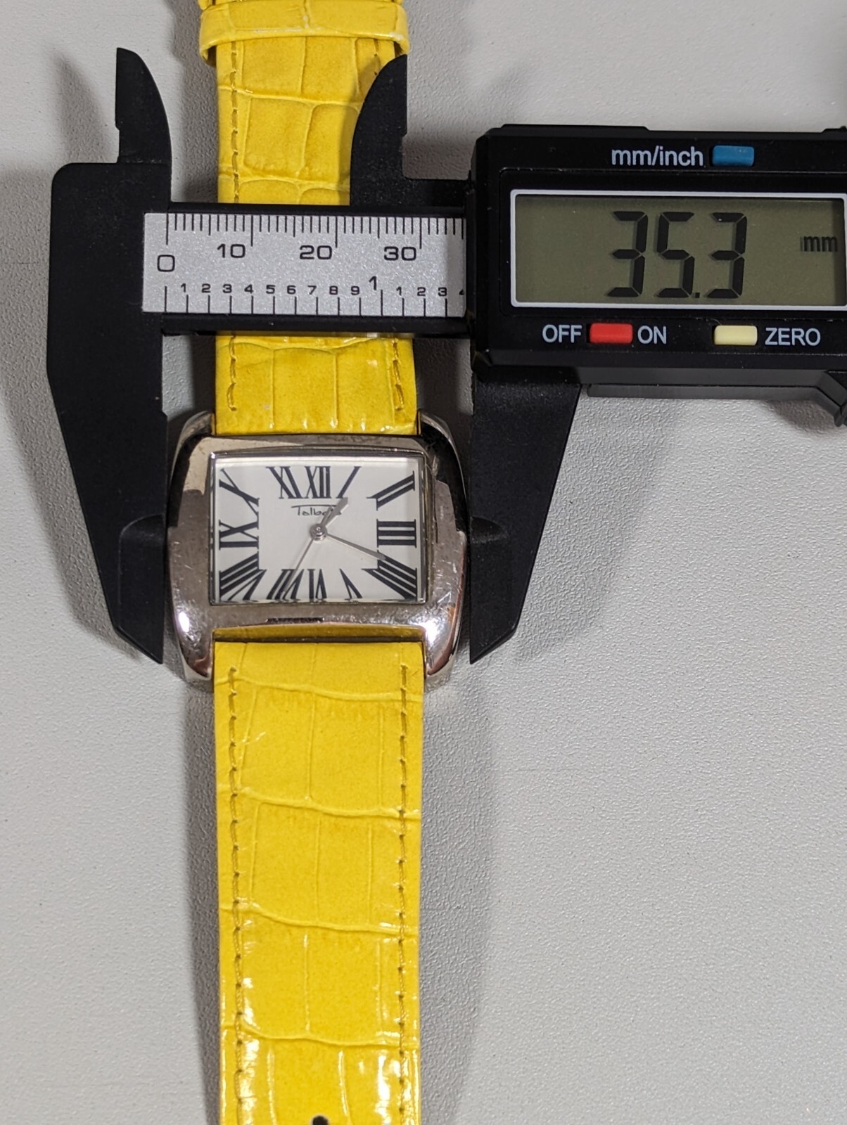 Talbots Silver Tone Dial Rectangle Case Yellow Le… - image 4