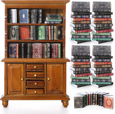 48 Pcs 1:12 Scale Dollhouse Miniatures Books with 1 Miniature Wooden Bookshelf M