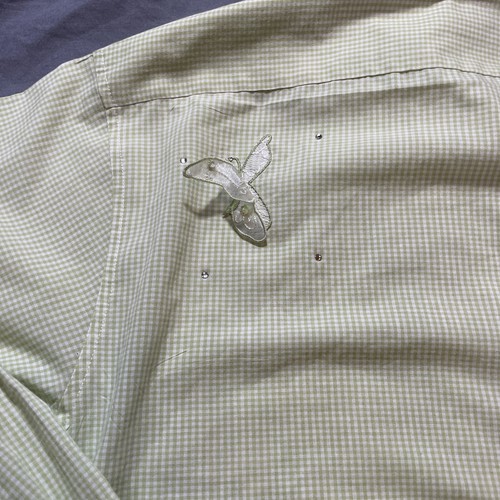 Mili Designs Womens Button Up Shirt Size L Green Butterflies Appliqué Rhinestone - Picture 10 of 13