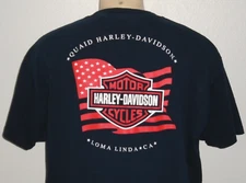 Harley-Davidson Motorcycles Quaid Loma Linda Ca. Blue Biker T-Shirt Men 2XL