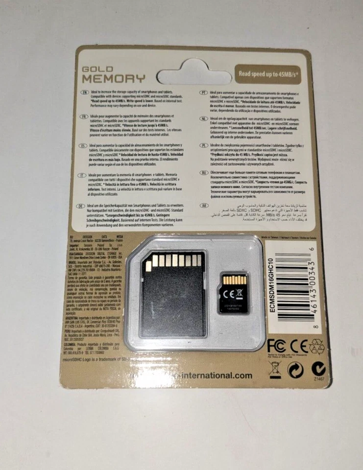 EMTEC Micro SDHC 16gb Class 10 Gold Plus with Adapter - Image 2 of 2