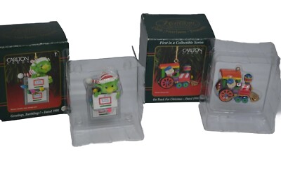 VTG 1998 Carlton Cards Heirloom Treasures Christmas Ornament Lot Train Earthling