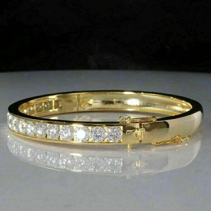Brazalete Brazalete Tenis 6.Ct Corte Redondo Diamantes Creado en Laboratorio Acabado Oro Amarillo 14K Foto 4 de 4
