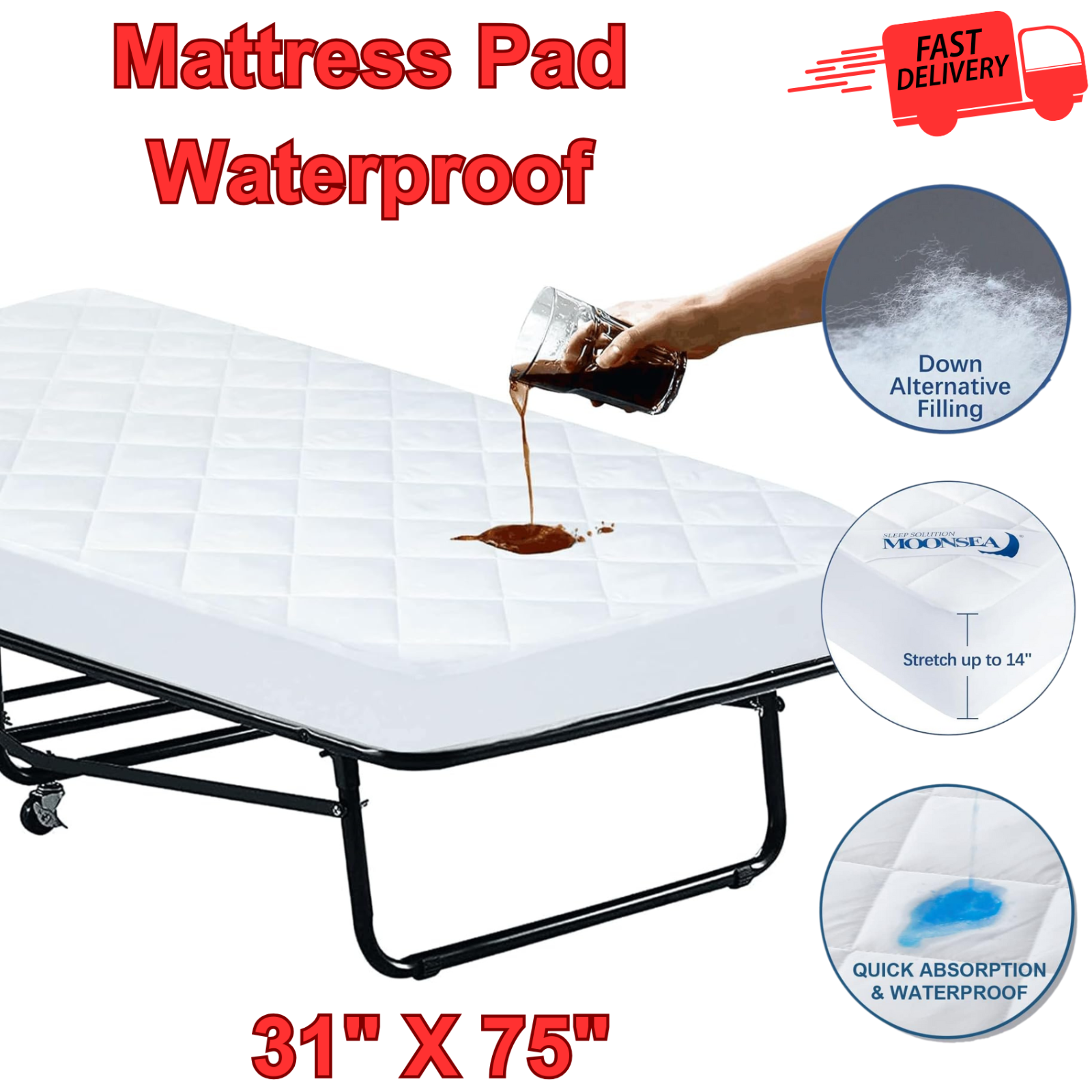 Waterproof Quilted Twin Cot Mattress Pad Protector 31x75 Soft Absorbent Cover