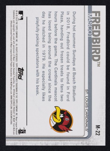 Fredbird Signed 2019 Topps Opening Day Mascots Card #M-22 - St Louis Cardinals - Picture 2 of 2
