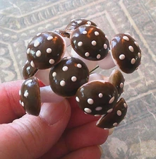 One Dozen Vintage German Spun Cotton Medium Brown Mushrooms NOS