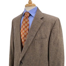 Lands End Brown 100 Heavyweight Cotton MicroPattern Blazer Sport Jacket 44R