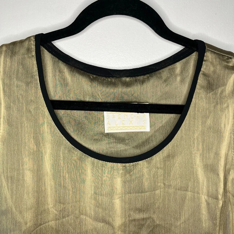Camiseta sin mangas Spencer Alexis para mujer 10 verde dorado organza sin mangas cuello redondo carrera Foto 4 de 4