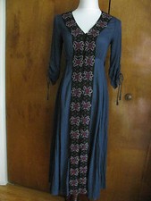 Free People Women's Navy Black Embroidered Soft Rayon Dress Size 0 New