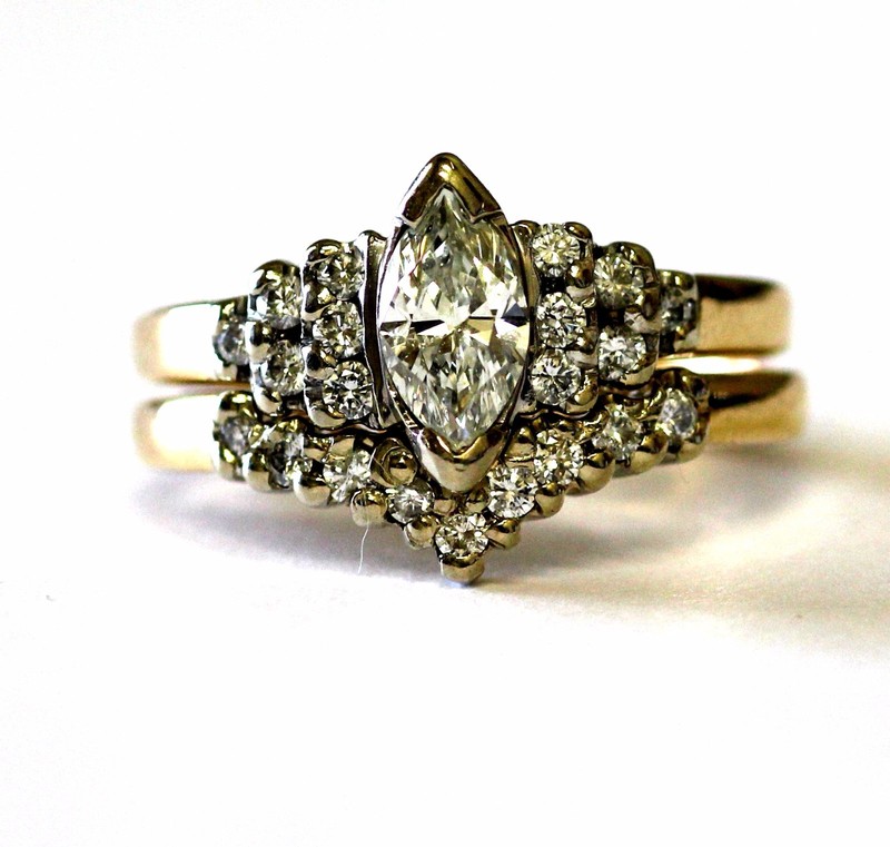 14k yellow gold .97ct marquise diamond engagement ring wrap wedding band 5.9g