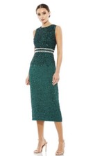 MAC DUGGAL SLEEVELESS HIGH NECK BEADED MIDI SHEATH DRESS DEEP EMERALD SZ 6