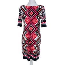 Eliza J Dress 1/3 Sleeve Geometric Colorful Pink Navy Orange Stretch Womens 4