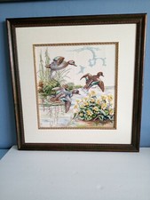 Needlepoint Embroidery Framed Picture Wooden Frame