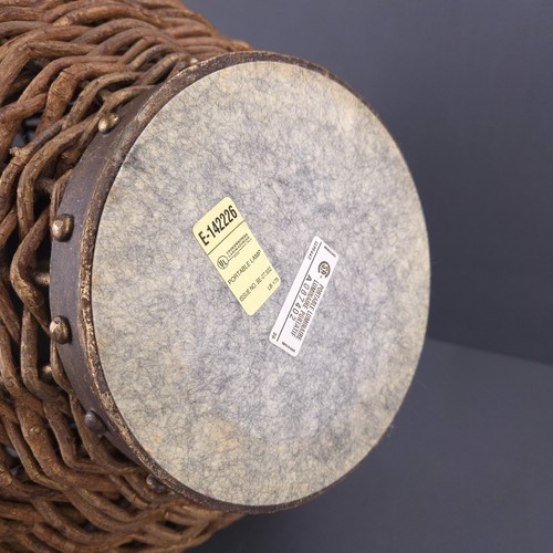 Vintage Table Lamp Wicker Rattan Wood Metal Rustic Top Bottom Base Trim Working - Picture 10 of 14