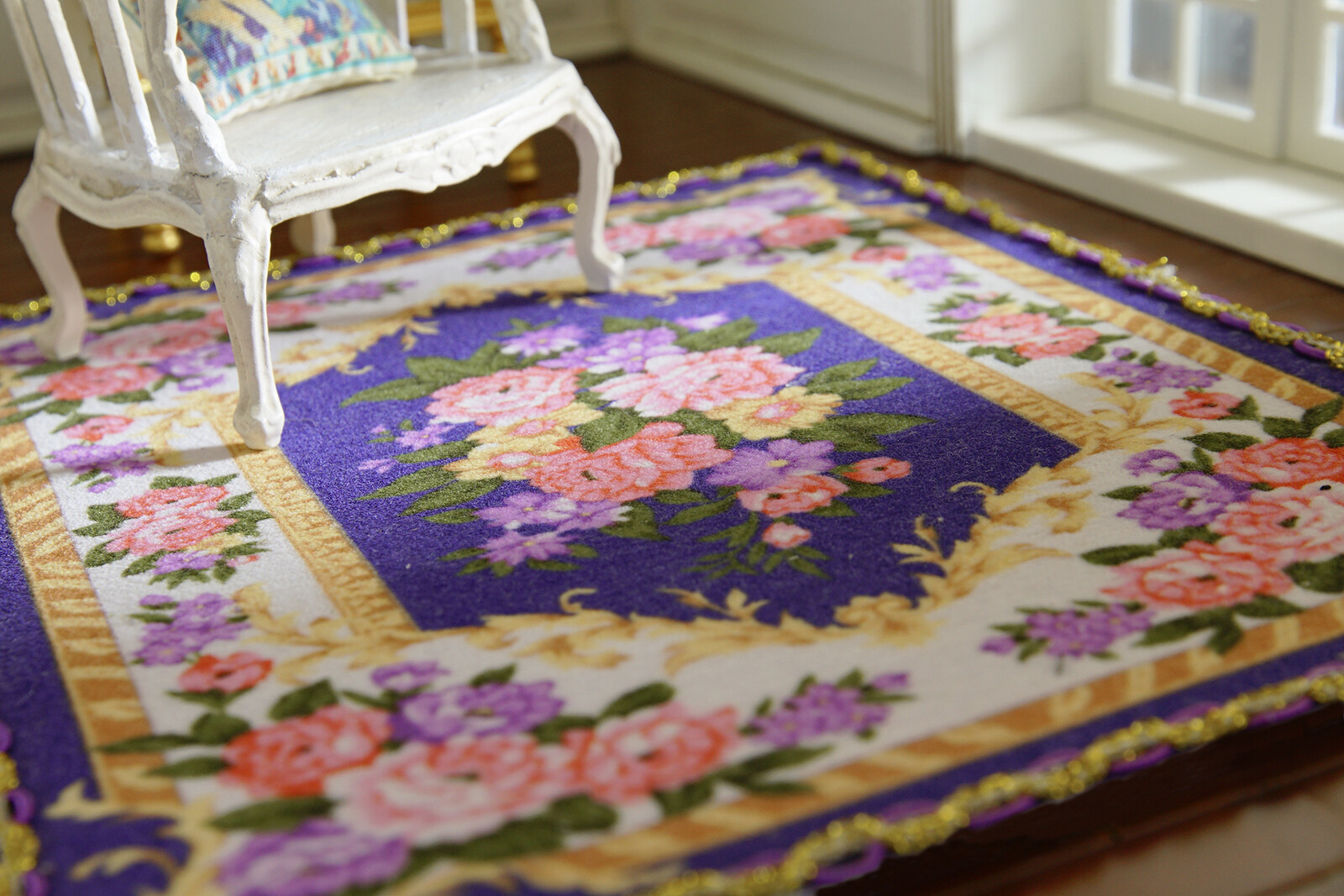 Splendid Beautiful Victorian Blooming Peony Purple Beige Dollhouse Lace ...