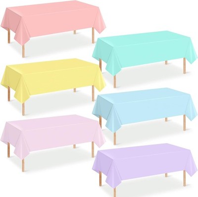 6Pcs Pastel Tablecloths, Rainbow Mix Color Plastic Tablecloth Disposable