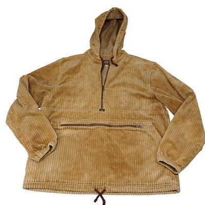 Lois Jeans Mens Corduroy Anorak Jacket Quarter Zip Hooded Tan Camel Size 18