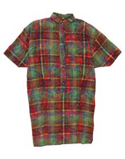 VINTAGE Womens Short Sleeve Pullover Shirt Dress UK 14 Large Red Check CA11