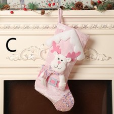 2x Pink Christmas Stocking Gift Bag Glitter Sequin Santa Claus Snowman Doll Cute
