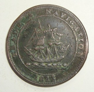 '1813' TRADE & NAVIGATION NOVA SCOTIA PURE COPPER CANADA HALF PENNY TOKEN