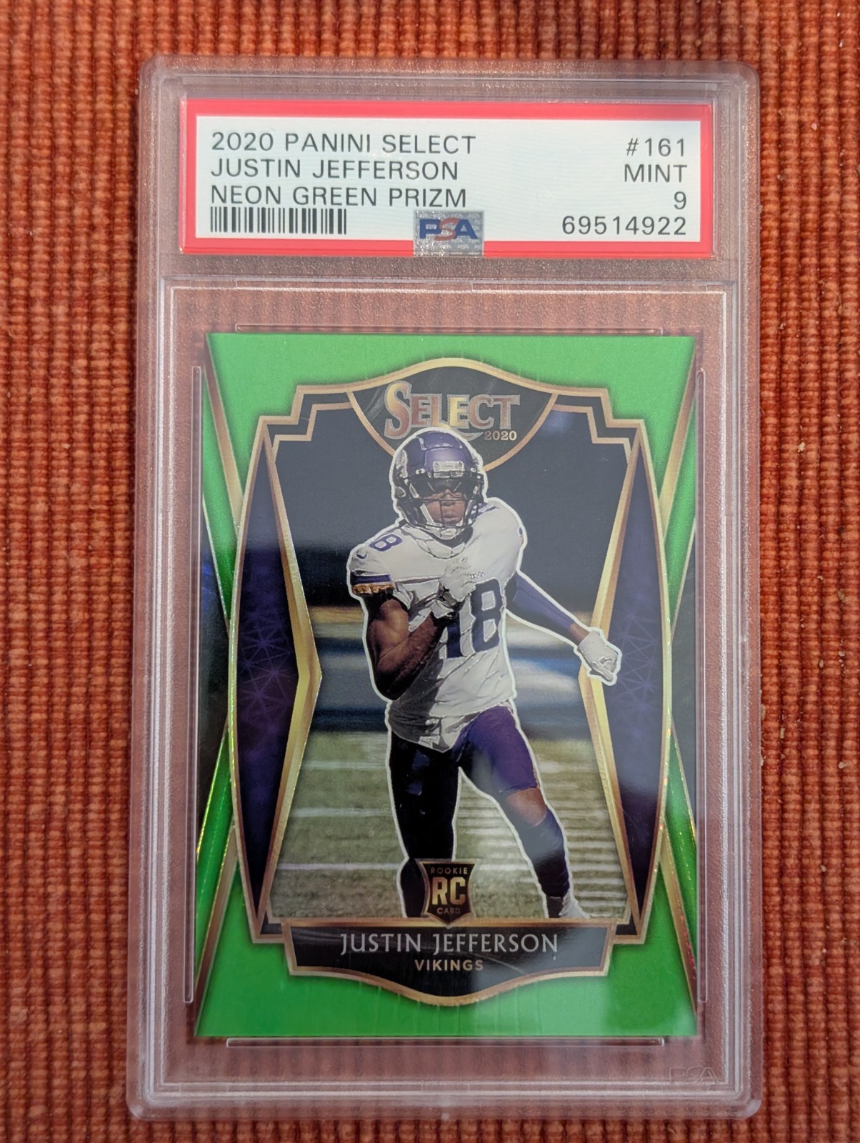 JUSTIN JEFFERSON 2020 SELECT PREMIER NEON GREEN RC /49 PSA 9 ROOKIE VIKINGS