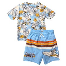 Infant Boys Beige  Blue SpongeBob Rash Guard  Swim Trunks Set 18 Months