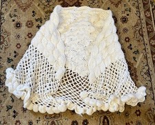 Vintage Handmade Crocheted Shawl Wrap White Cottagecore Fairycore BOHO