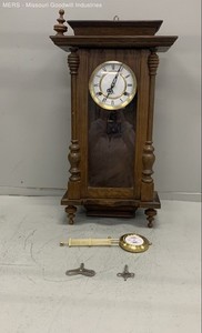 Brown Roman Numeral Wall Clock Pendulum Key Wind Home Decor 26 Inch