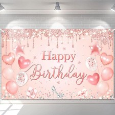 Avezano Happy Birthday Banner for Women and Girls Pink and Rose Gold Birthday Pa