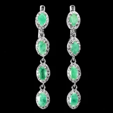 925 Sterling Silver Earrings Oval Emerald 5x3mm Natural Gemstone Jewelry