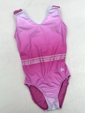 GK ELITE Gymnastics Leotard STRIKE A POSE Sequin Bling OMBRE PINK Tank SIZE: AXS