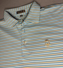 Peter Millar Summer Comfort Blue  Orange Striped Polo Baltusrol Golf Club XL