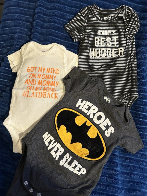 3 CUTE ONE PIECE OUTFITS BATMAN GERBERS CHILD OF MINE 0-6 MONTHS 